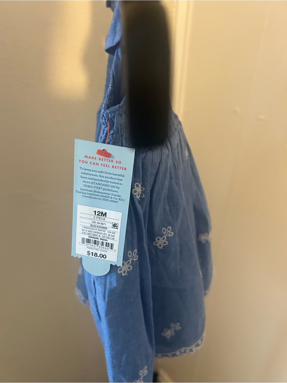 Cat & Jack Blue Embroidered Smocked One-Piece Dress - Picture 5 of 6